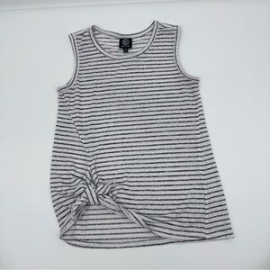 Bobeau Knit Top Womens Small Sleeveless White Gray Stripes Tie Nautical Summer